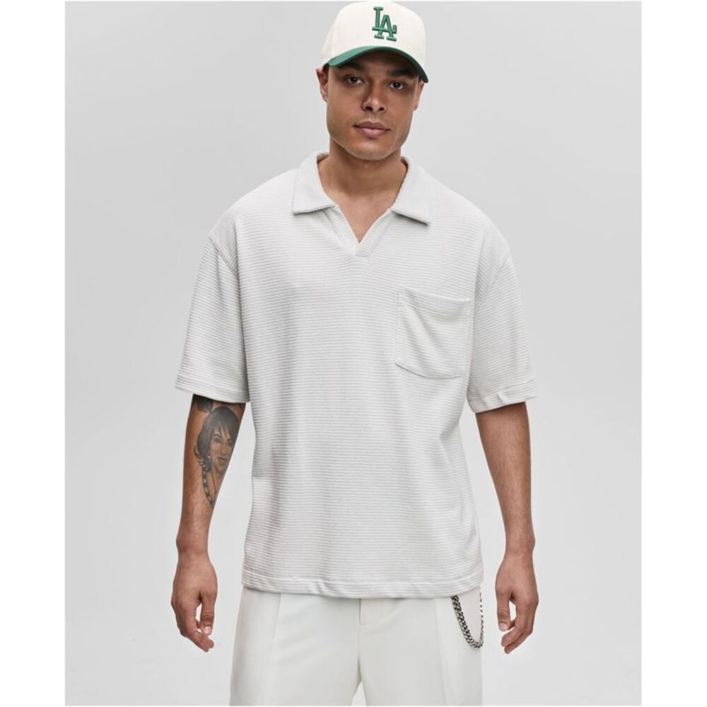 Mode Of One Mens Textured Knit Polo Shirt, NWT